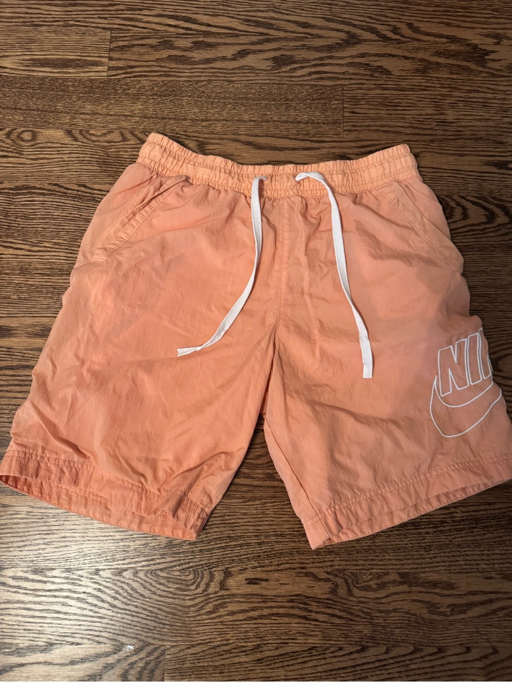 Nike Trunks Mens Medium Peach Coral Volley Shorts Big Logo Lined